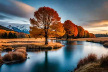 Foto op Canvas autumn landscape with lake generated Ai © Huzaifa