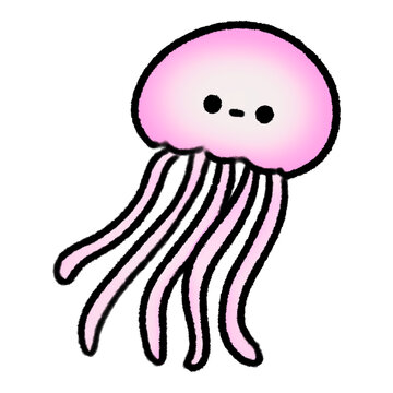 Pink Jelly Fish Cute Doodle illustration, signs and symbols, Hand drawn, Pencil in doodle