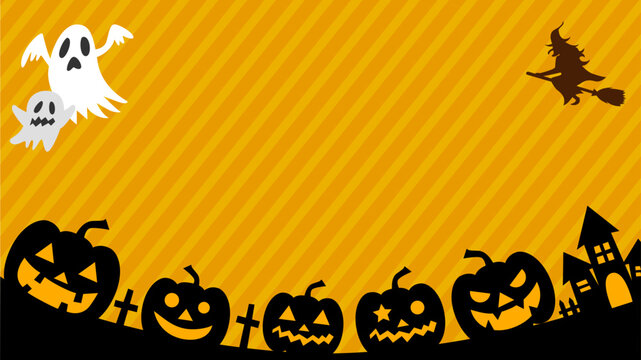文字スペース付き、ハロウィンのかぼちゃと魔女のシルエット背景