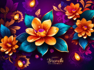 shiny colorful floral background for diwali