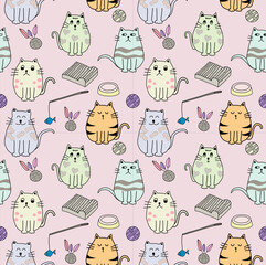 cute cats seamless pattern,design for kids texture,fabric,clothing,wrapping,decorating, scrapbook,textile graphics,print