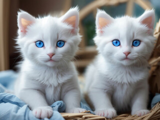 baby cats blue eyes and white color