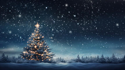 Beautiful Festive Christmas Tree with Ornament Decorations Background. Copy Space. Generative AI