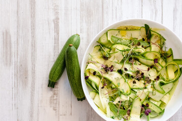 Top view of alternative vegetable homemade zucchini pasta. Zoodle.