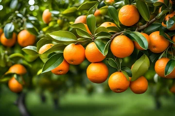 Fotobehang Fresh orange fruit on tree at orchard © Izhar