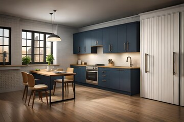 modified mini  kitchen with all facilities with beautiful colors of wall generated by AI