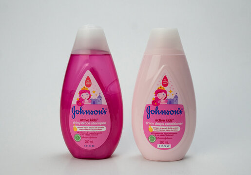 Johnson & Johnson shampoo for children on a white background. copy space