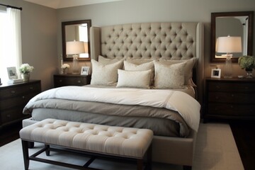Simplistic decor adorning bedroom furniture. Generative AI