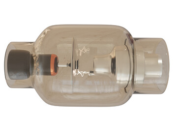 X-ray generator tube 3D rendering image used for medicine isolated on tranbsparent background.
