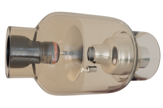 X-ray generator tube 3D rendering image used for medicine isolated on tranbsparent background.