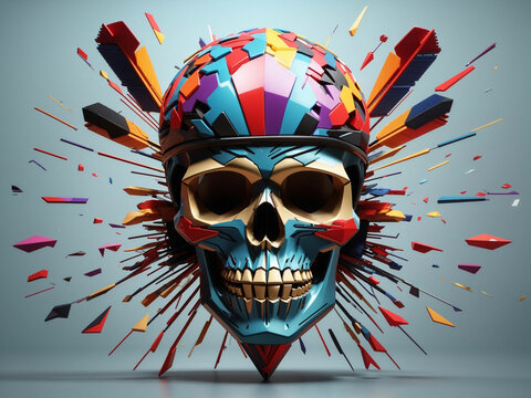 colorful skull on dark background with color