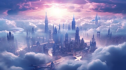 City in the Clouds: Futuristic Metropolis Soaring Among the Skies