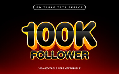 Naklejka na ściany i meble 100k follower text effect editable video cover and banner text style, 3d typography template