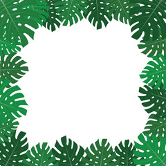 Fototapeta premium Watercolor vector illustration. Summer tropical frame with monstera leaves, prints, postcards, posters