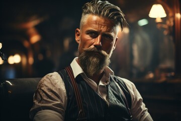 Barber using a classic hot lather brush for a traditional shave, Generative AI