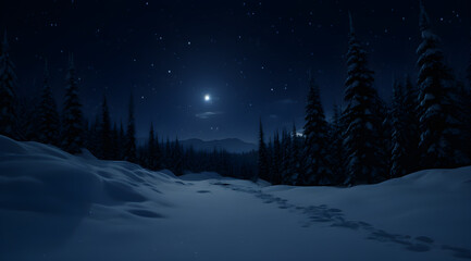 Winter Magic: Full Moon Shining Over a Snow-Covered Forest