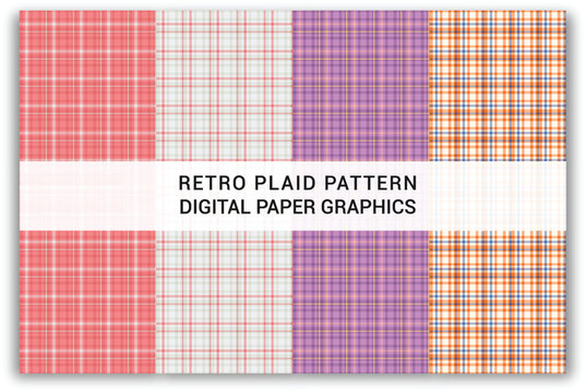 Vector seamless checkered retro plaid pattern graphics collection.
