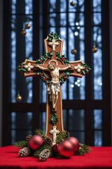 Catholic/Christian cross decorated for Christmas