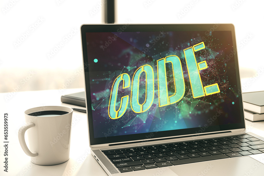 Fototapete creative code word hologram on modern computer monitor, artificial intelligence and neural networks 