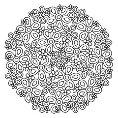 Fototapeta premium Floral coloring page for adults. Doodle Flowers. Vector black and white illustration. Hand-drawn round background.