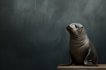 Seal in a room with a blackboard and empty space. Generative AI