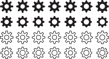 モノクロの歯車のベクターアイコンセット
