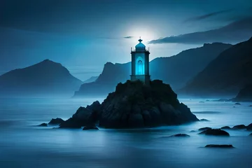 Keuken spatwand met foto lighthouse on the coast of the sea © DracolaX