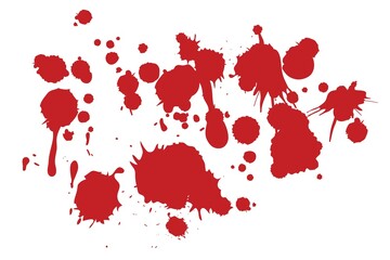 red paint splashes on a white background.