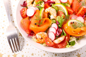 mixed festive salad with smoked salmon