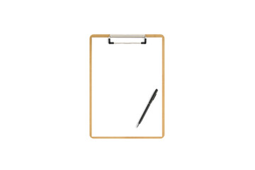 Pen on a blank clipboard. Isolated on a white background