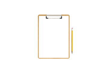 Pen on a blank clipboard. Isolated on a white background