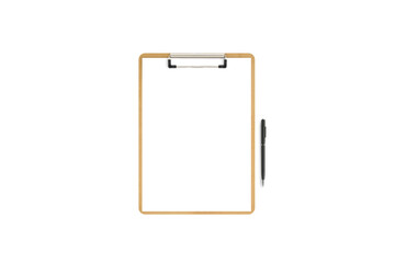 Pen on a blank clipboard. Isolated on a white background