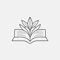 open book with leaves bible line black