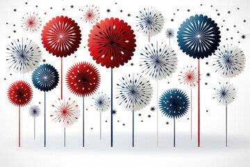 Against a white background, an abstract festive background image showcasing colorful fireworks that resemble dandelions, creating a whimsical and celebratory scene. Illustration