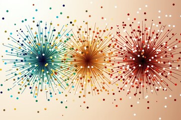A festive background image featuring abstract and colorful fireworks patterns creates a vibrant and celebratory atmosphere. Illustration