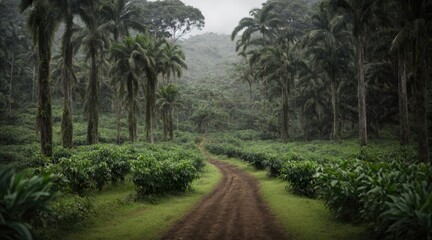 Coca plantation in the columbian or mexican rain forest.  Generative AI.