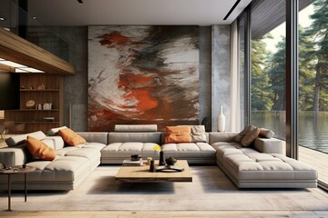 Contemporary interior with a modern home background. Generative AI