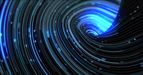 Blue energy abstract swirling curved swirl lines of glowing bright magical energy streaks and flying particles background
