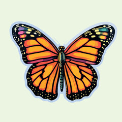 Butterfly isolated on yellow, Monarch Butterflies in four different poses on pastel green background