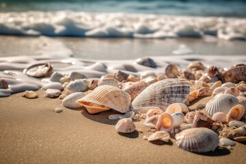 Seashell beachscape. Generative AI