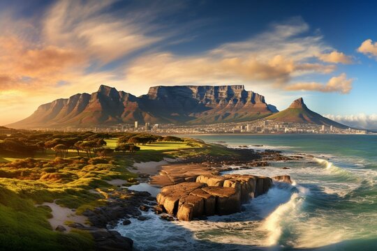 Panoramic look at picturesque Cape Town with its famous Table Mountain in South Africa. Generative AI