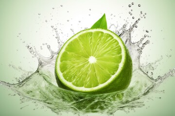 Refreshing lime with water spray. Digital artwork illustration. Generative AI