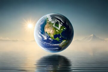 3d render of the earth on transparent background , green environment representation 