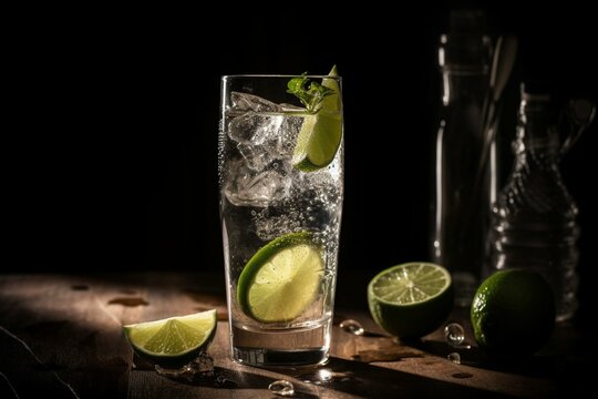 refreshing drink with lime and tonic. Generative AI