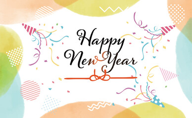 新年　水彩　年賀素材　背景イラスト