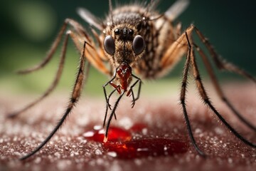 Fototapeta premium Mosquito sucking blood from human body.