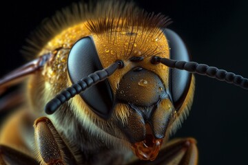 Examining bee closely reveals elegance of macro photography with intricate details. Generative AI
