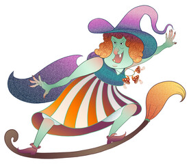 Funny witches on broomsticks in cartoon style