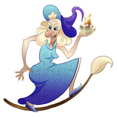 Funny witches on broomsticks in cartoon style