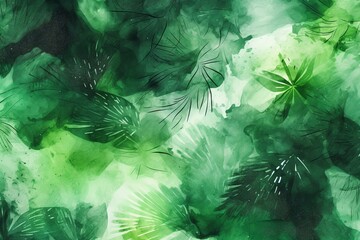 Monochrome tropical rainforest repetitive texture with watercolor tie dye effect. Generative AI